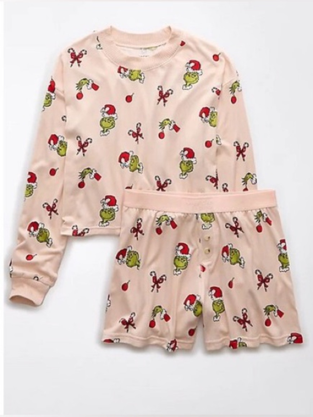 Grinchy American Eagle Pajamas Candy Cane Plush PJ Set Super Soft Like New XS